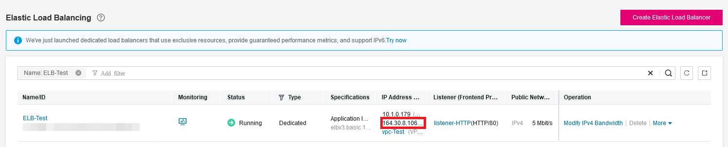 Figure 10 EIP bound to the load
balancer