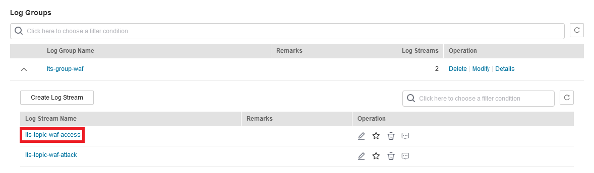 Figure 1 Accessing the log stream
page