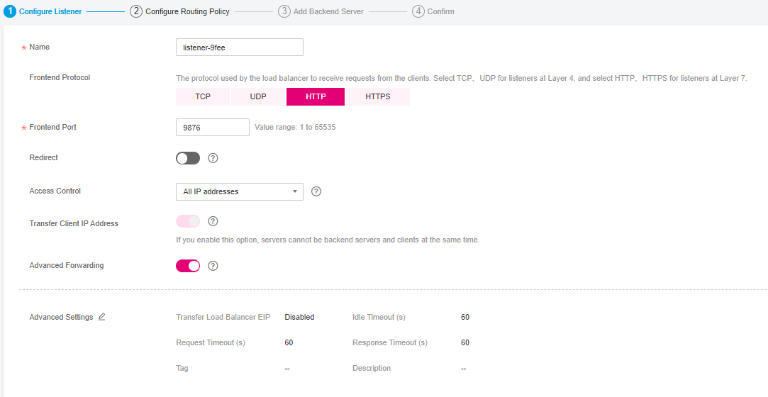 Figure 2 Configuring a
listener