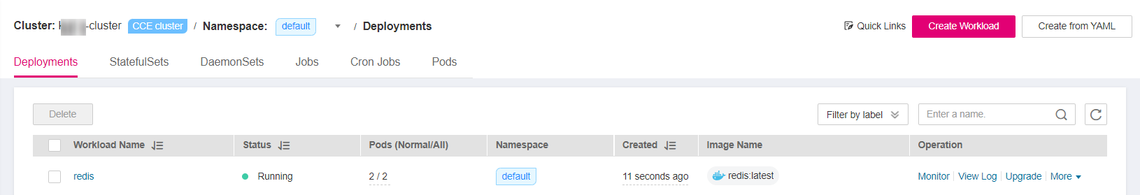 Figure 7 Checking the workload status