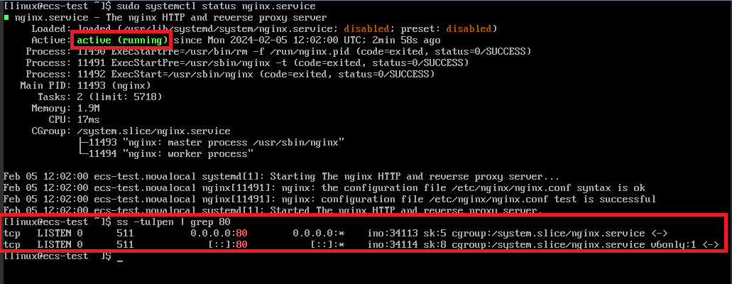 Figure 8 Deploying Nginx on
ECS-Test