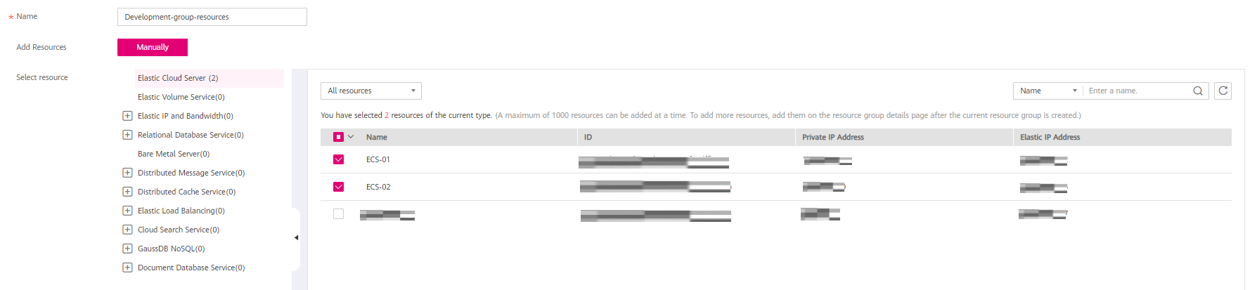 Figure 1 Selecting cloud service resources