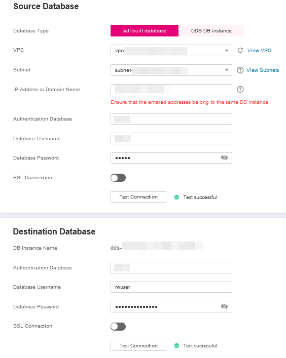 Figure 5 Source and destination database details