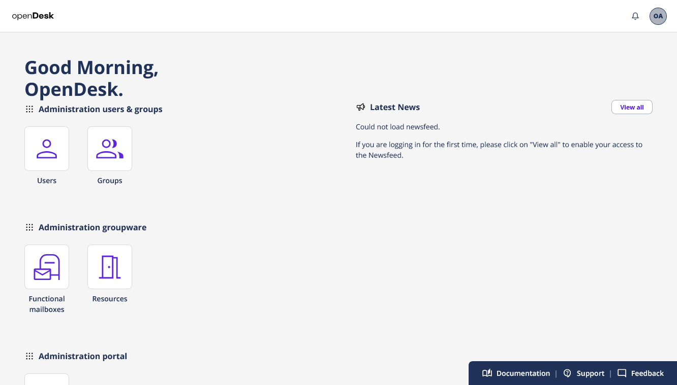 OpenDesk admin portal login screen